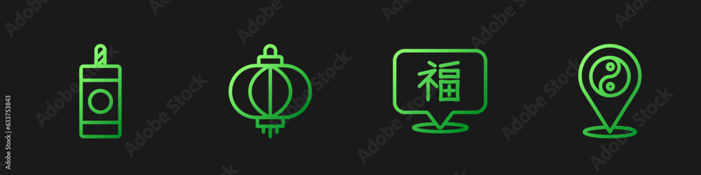 Fototapeta premium Set line Chinese New Year, Firework, paper lantern and Yin Yang symbol. Gradient color icons. Vector