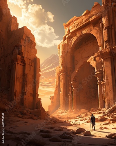 Exploring ancient ruins in scorching desert heat.