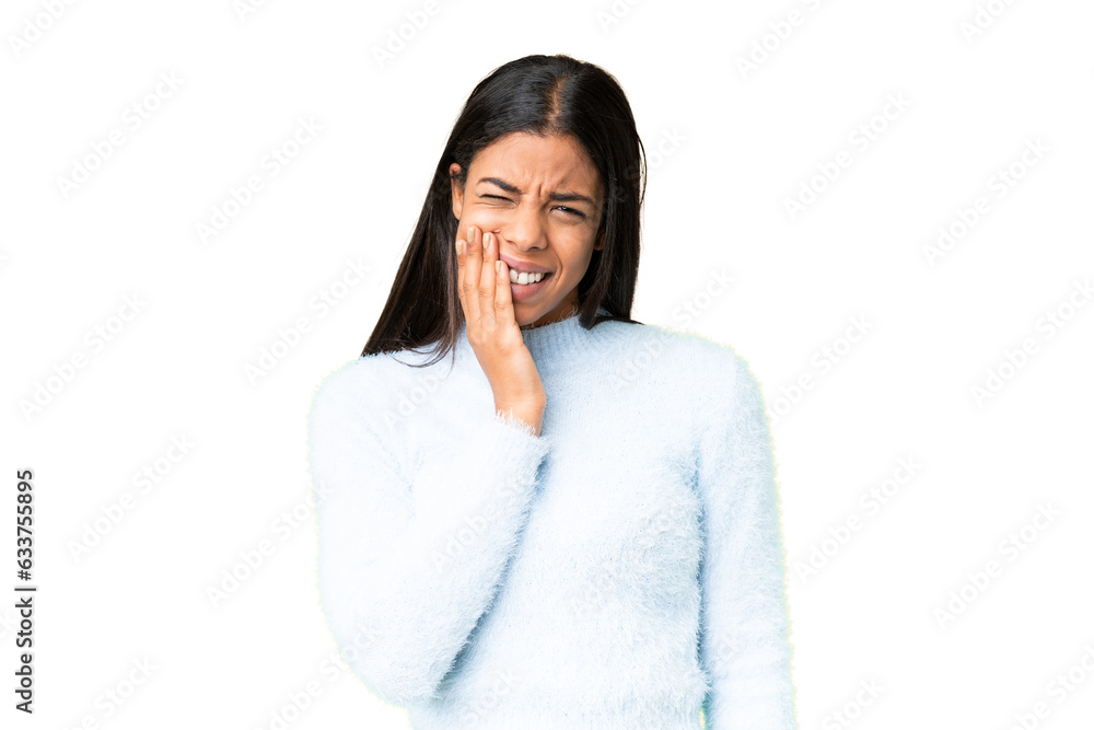 © luismolinero - Young African American woman over isolated chroma key background with toothache © luismolinero - Young African American woman over isolated chroma key background with toothache