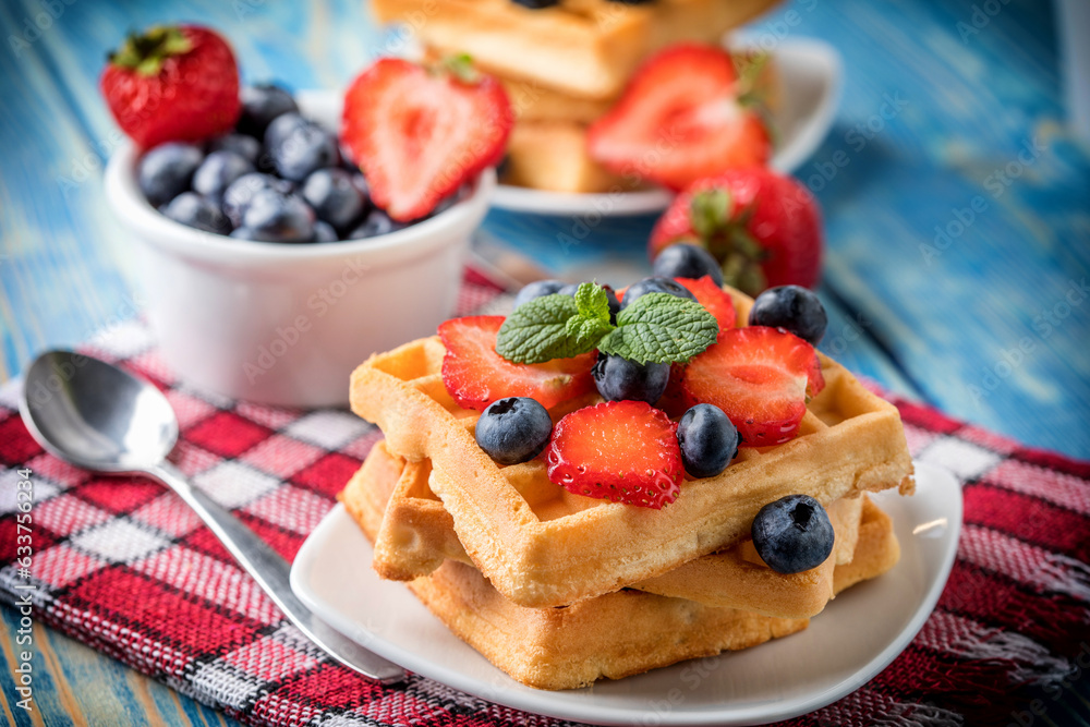Waffles with berries. Waffles with berries.