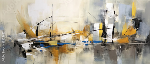 fondo de pintura abstracta contemporanea minimalista en colores blanco, beige, negro, amarillo sobre lienzo, decorativo, ilustración de ia generativa photo