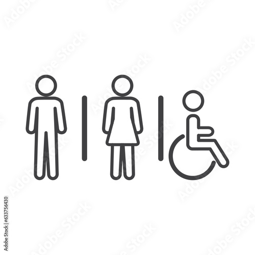Toilet icon, toilet room icon, Train station information board icon in thin line style, modern train station facilities vector illustration.