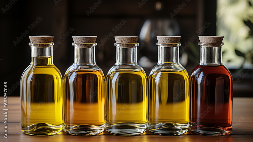 different bottles of olive oil on white background different bottles of olive oil on white background