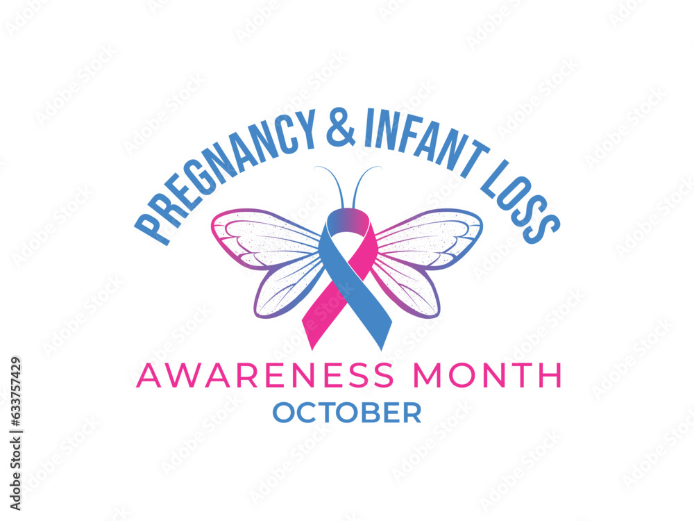 'Pregnancy and infant loss awareness month' lettering design with a ribbon resembling a butterfly.