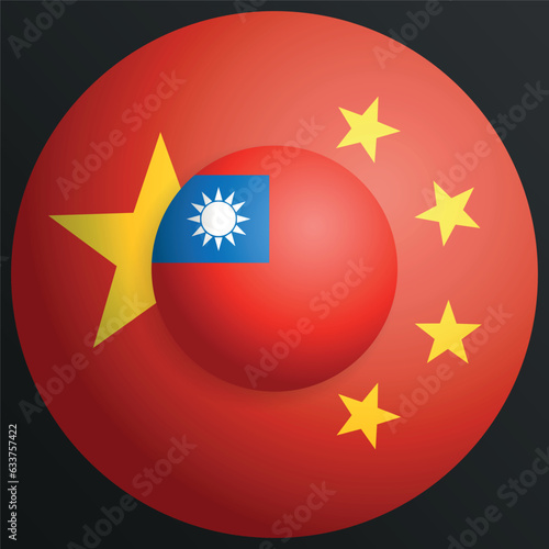 chinese China flag and Taiwan the Republic of China island flag icon ball. concept of partnership between country mainland and island
