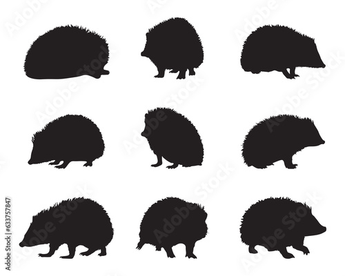 Hedgehog silhouette set - isolated vector images of wild animals