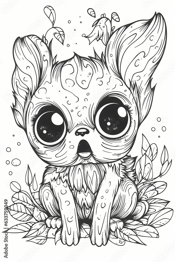 Fototapeta premium fantasy creature. coloring book page for coloring book. doodling for kids and adults. created with Midjourney