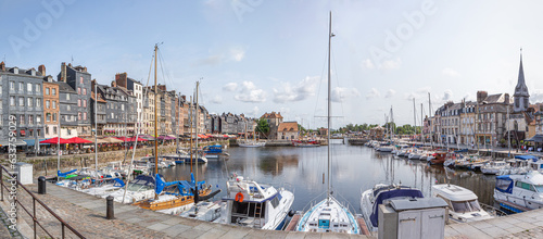 Canvas Print Panoramic Port ofHonfleur, France - June 06 2023: Honfleur is a french commune in the Calvados and famous tourist resort in Normandy