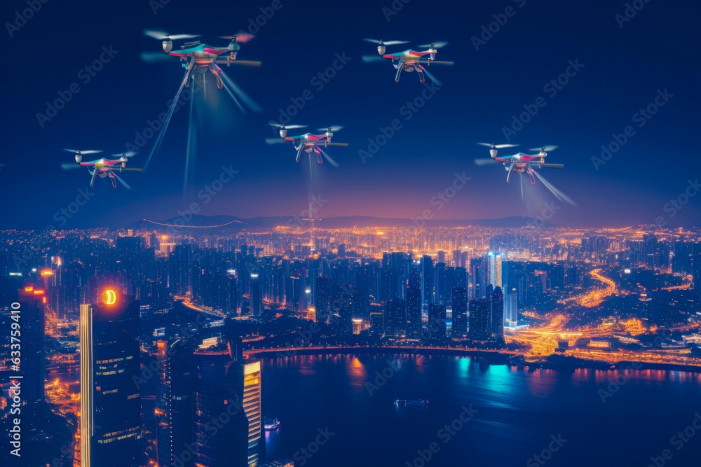 Fototapeta premium Drone activity in the sky - Generative AI