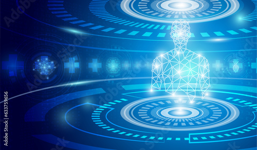 abstract background technology concept in blue light,brain and human body heal ,technology modern medical science in future and global international medical with tests analysis clone DNA human