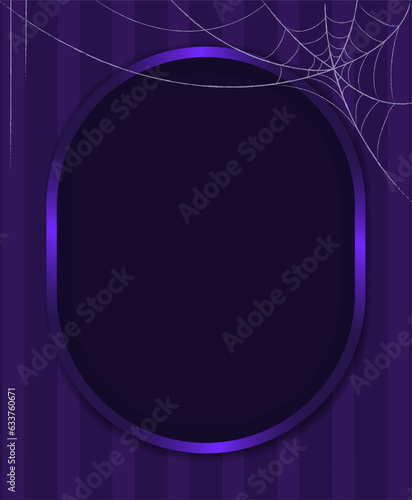 Halloween holiday vector illustration striped wall background with frame and spider web