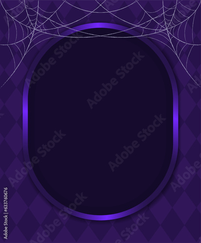 Halloween holiday vector illustration diamond-shaped wall background with frame and spider web