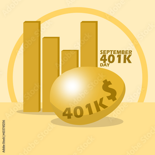 A golden egg with bold text and bar graph on table on light yellow background to commemorate National 401k Day on September