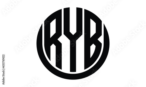 RYB shield in circle logo design vector template. lettermrk, wordmark, monogram symbol on white background.	