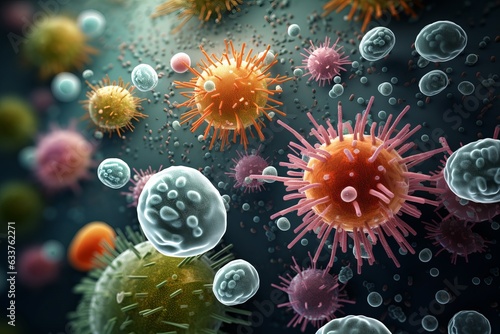 Close up of 3D Microscopic Bacterias, Probiotics bacteria, oral bacterias photo