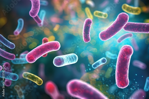 Close up of 3D Microscopic Bacterias, Probiotics bacteria, oral bacterias © azhar