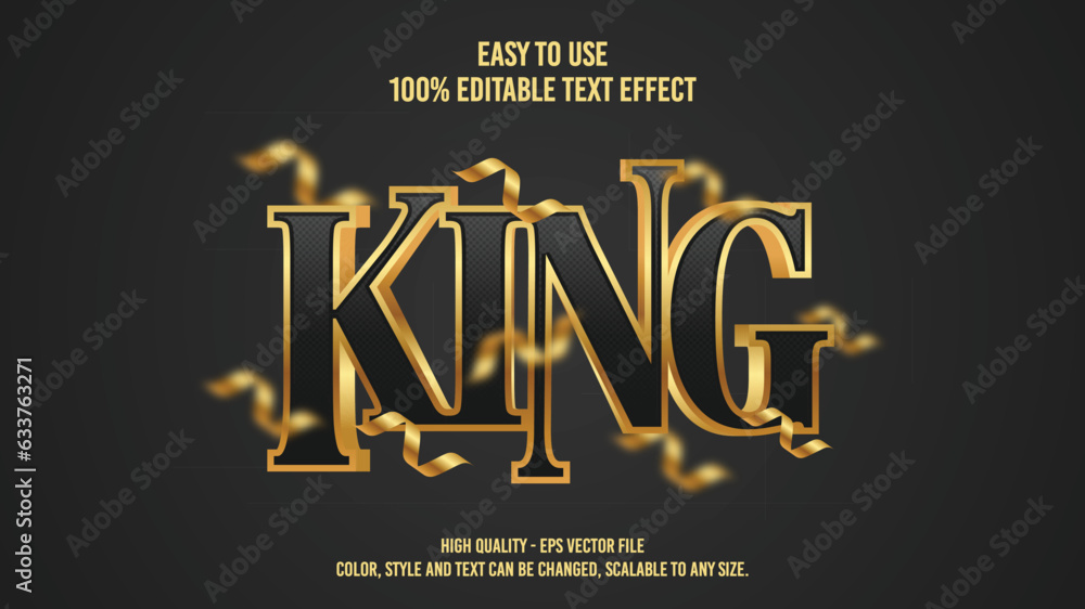 Obraz premium King Modern editable text effect vibrant color. 3D Text effect style template. Editable fonts vector files