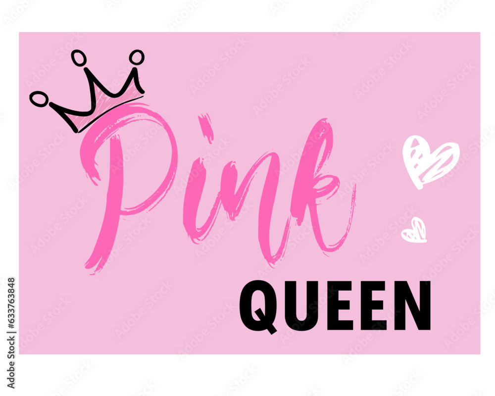 pink queen cutie slogan vector drawing