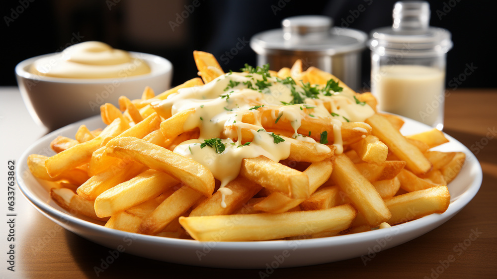 french fries with potato, ketchup and mayonnaise french fries with potato, ketchup and mayonnaise
