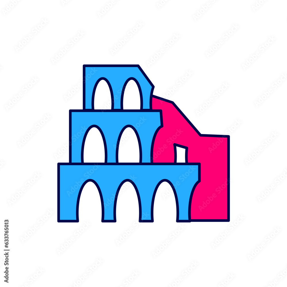 Filled outline Coliseum in Rome, Italy icon isolated on white background. Colosseum sign. Symbol of Ancient Rome, gladiator fights. Vector Filled outline Coliseum in Rome, Italy icon isolated on white background. Colosseum sign. Symbol of Ancient Rome, gladiator fights. Vector