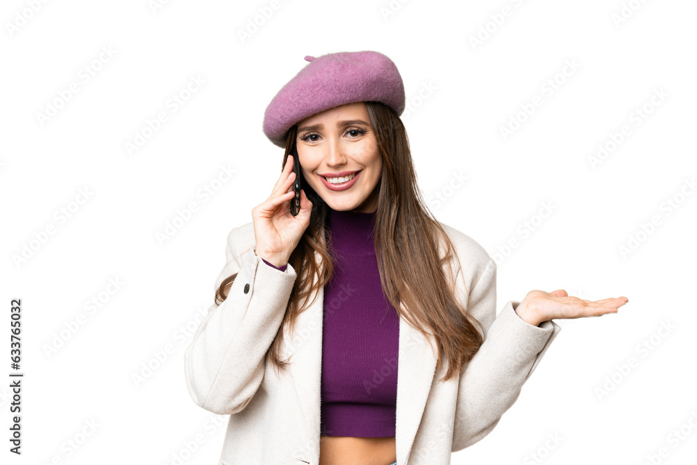 Young beautiful woman over isolated chroma key background keeping a conversation with the mobile phone with someone Young beautiful woman over isolated chroma key background keeping a conversation with the mobile phone with someone