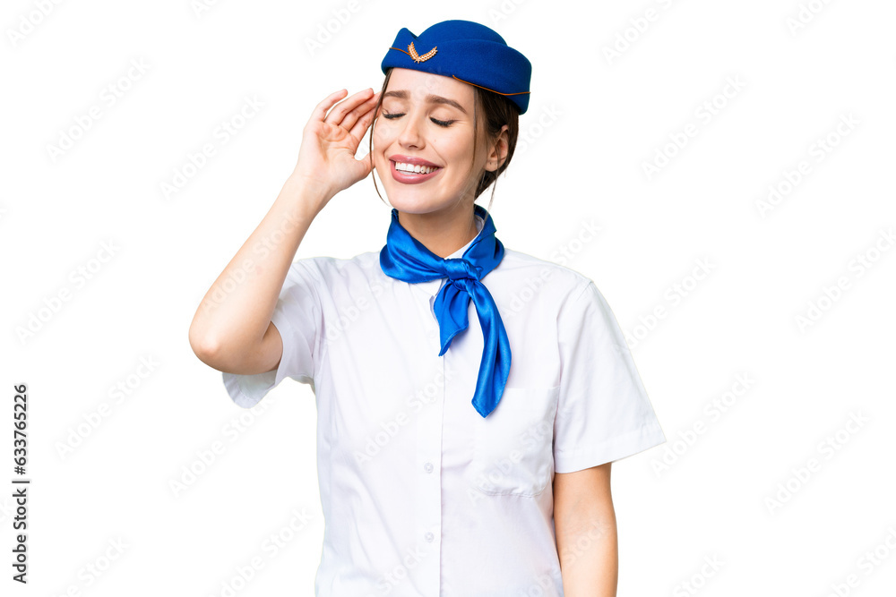 Airplane stewardess over isolated chroma key background has realized something and intending the solution Airplane stewardess over isolated chroma key background has realized something and intending the solution