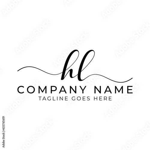 Modern initial letter HL, hl abstract calligraphy design, HL monogram logo, black color on white background
