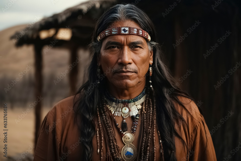 Indigenous native north american man with long hair. Indigenous native north american man with long hair.