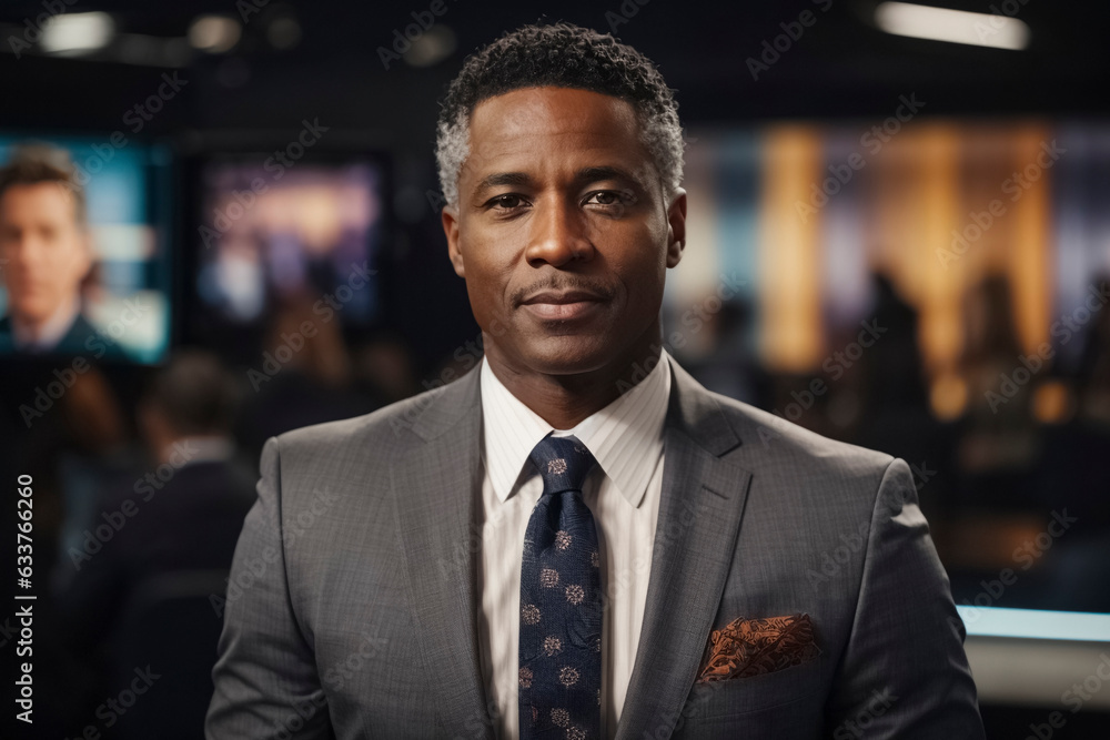 TV news presenter live on television.