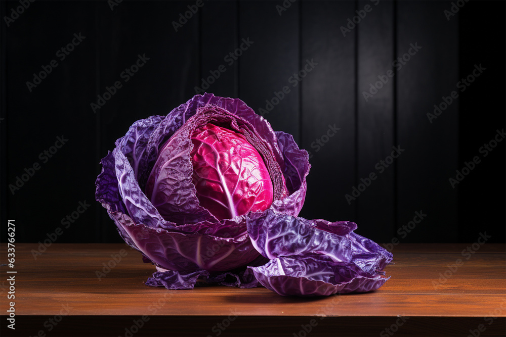 red cabbage on the table - obrazy, fototapety, plakaty 