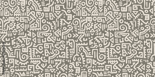 Photo Hand drawn abstract seamless pattern, ethnic background, simple style - great fo