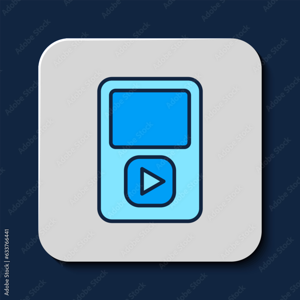 Filled outline Music player icon isolated on blue background. Portable music device. Vector Filled outline Music player icon isolated on blue background. Portable music device. Vector