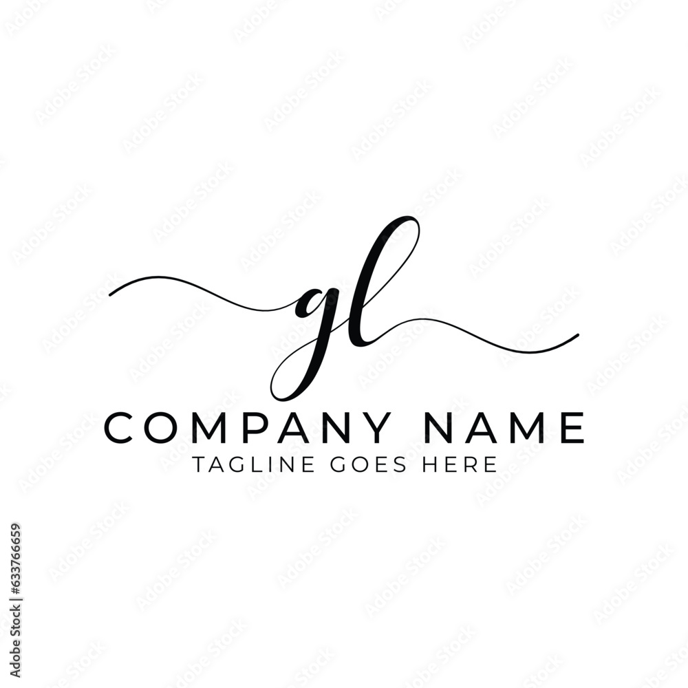 Modern initial letter gl, gl abstract calligraphy design, gl monogram logo, black color on white background