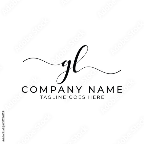 Modern initial letter gl, gl abstract calligraphy design, gl monogram logo, black color on white background