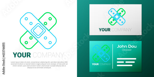 Line Crossed bandage plaster icon isolated on white background. Medical plaster, adhesive bandage, flexible fabric bandage. Colorful outline concept. Vector