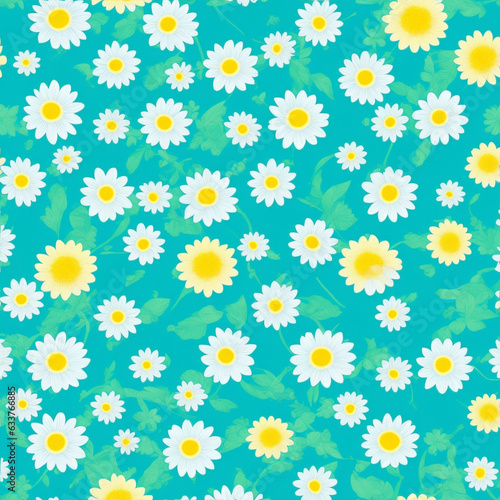 flower, daisy, pattern, floral, nature, seamless, camomile, summer, spring, flowers, plant, wallpaper, design, chamomile, beauty, vector, blossom, bloom, texture, decoration, field, art, petal, illust