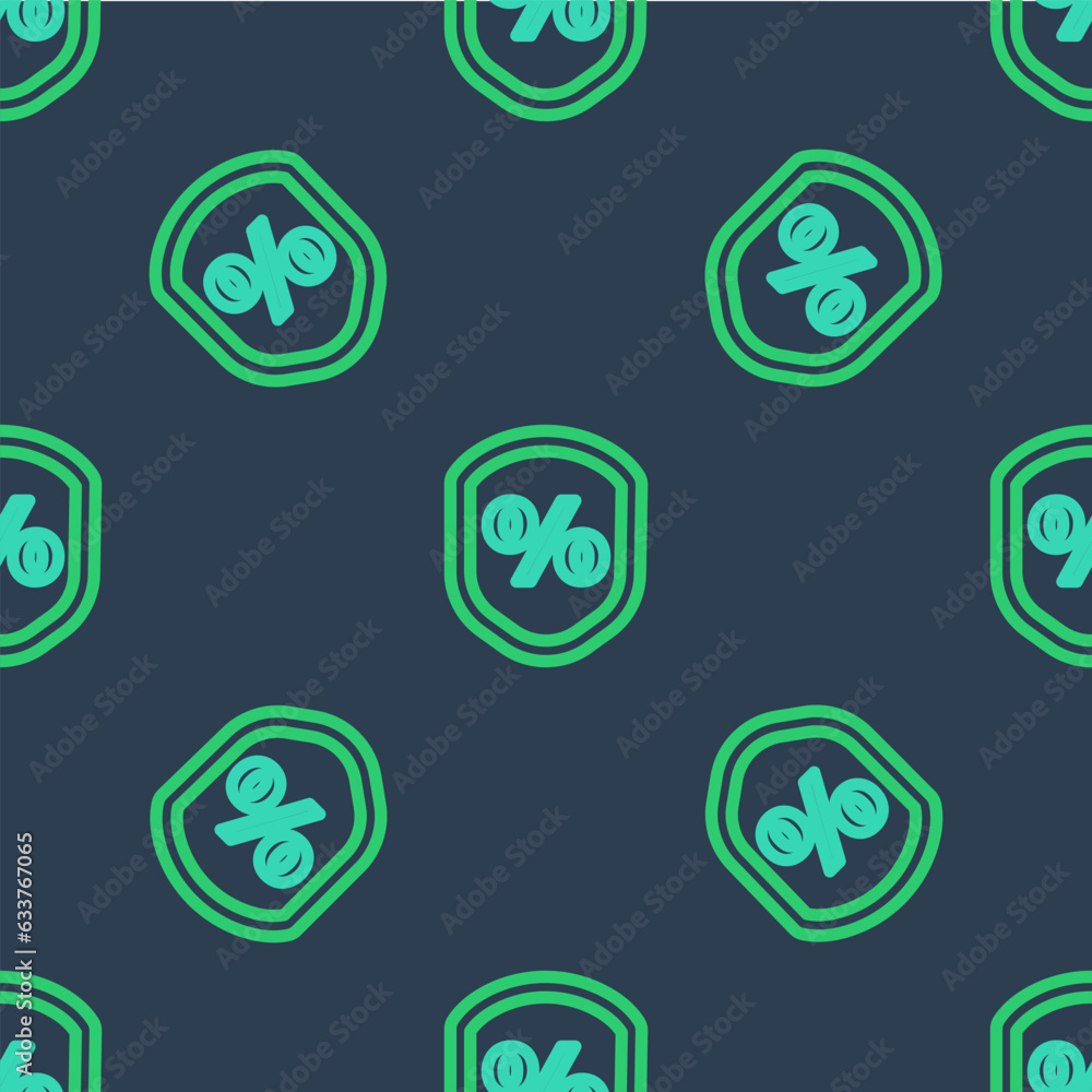 Line Loan percent icon isolated seamless pattern on blue background. Protection shield sign. Credit percentage symbol. Vector Line Loan percent icon isolated seamless pattern on blue background. Protection shield sign. Credit percentage symbol. Vector