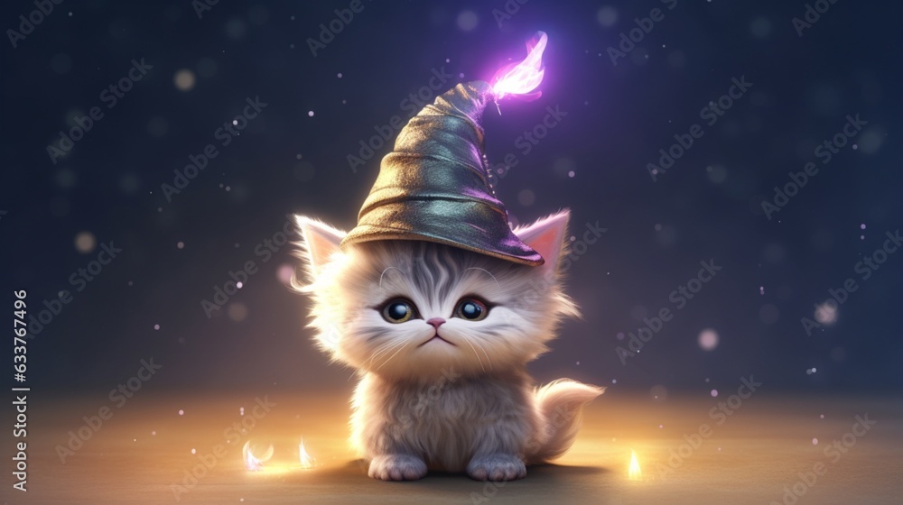 a cute tiny hyperrealistic cat with fantasy wizard.Generative AI a cute tiny hyperrealistic cat with fantasy wizard.Generative AI