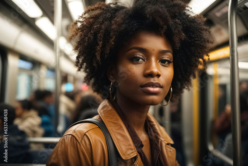 Woman in subway metro train.
