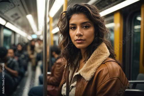 Woman in subway metro train.