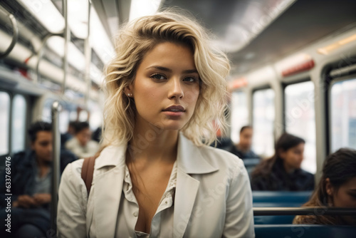 Woman in subway metro train.