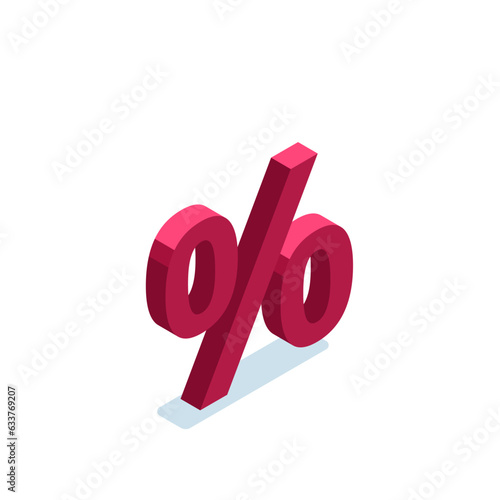isometric percent sign in color on white background, sales discount or clearance sale