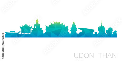 Udon Thani, Thailand Low Poly Skyline Clip Art City Design. Geometric Polygon Graphic Horizon Icon. Vector Illustration Symbol.