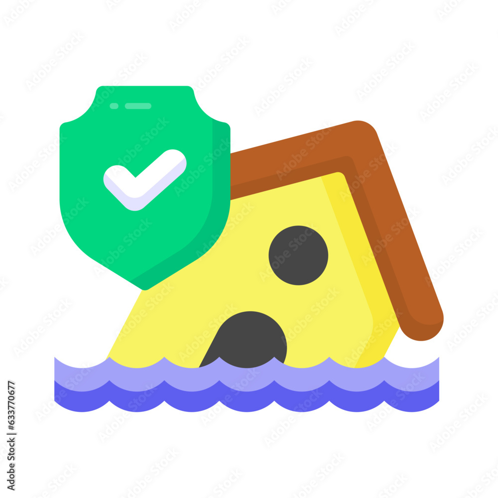 House building floating on water, denoting concept icon of natural disaster, vector of flood House building floating on water, denoting concept icon of natural disaster, vector of flood