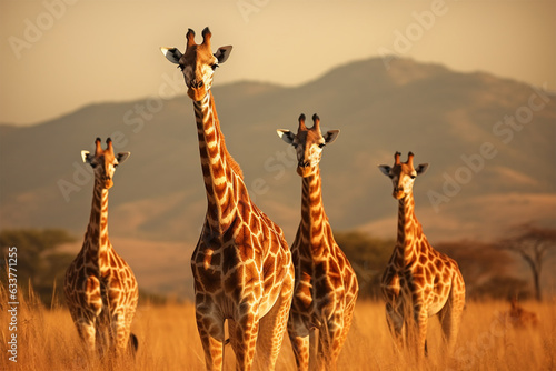 a group of wild giraffes in the African savanna © bojel