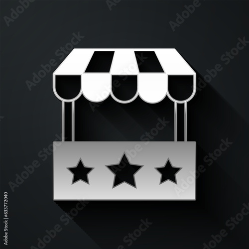 Silver Ticket box office icon isolated on black background. Ticket booth for the sale of tickets for attractions and sports. Long shadow style. Vector