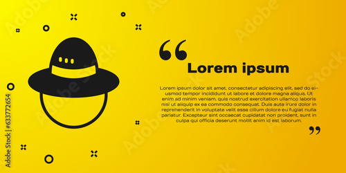 Black Camping hat icon isolated on yellow background. Beach hat panama. Explorer travelers hat for hunting, hiking, tourism. Vector