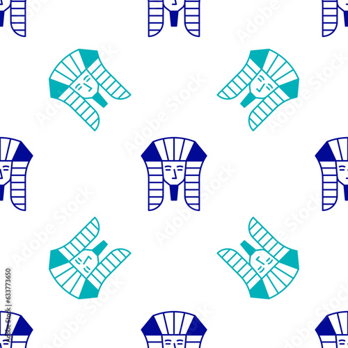 Blue Egyptian pharaoh icon isolated seamless pattern on white background. Vector