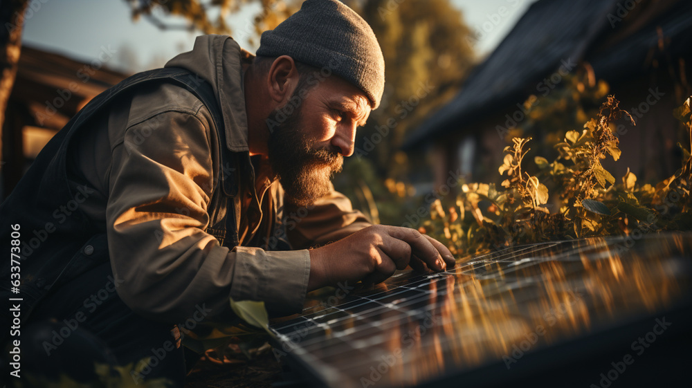 bearded man working in the field with plants bearded man working in the field with plants