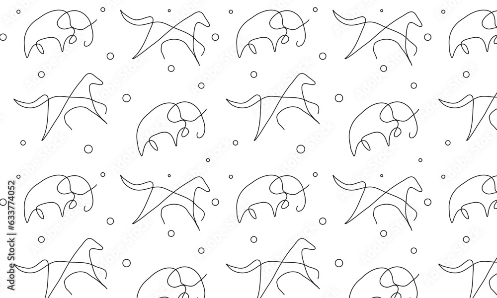 seamless pattern with linear animals. minimalistic pattern for textiles.